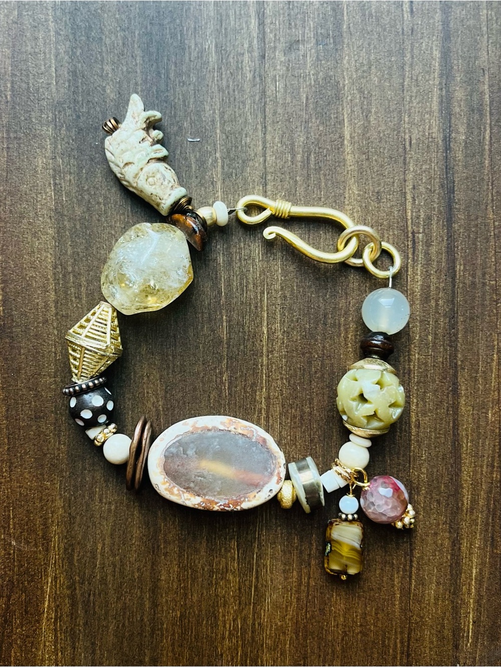 Boho Mix-Bead Brown and Gold Bracelet - Unbranded